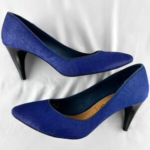 Nanette Lepore "Play Me" Cobalt Blue Faux Pony Hair Size 9 Leather Pumps 3" Heel